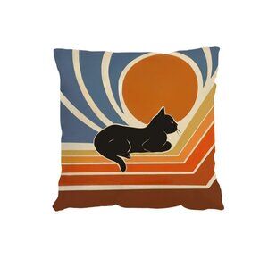 Cat Pillow Cover, Mid Century Modern Decor, Retro Art, Cat Lover Gift 17”x17”